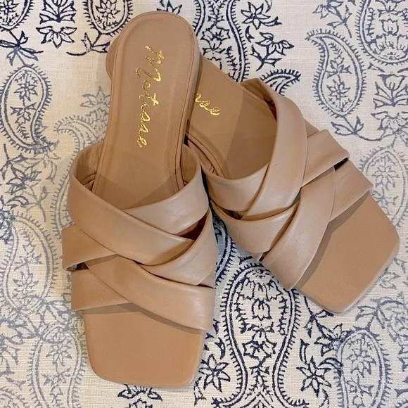 Natural Woven Slide Sandals Matisse Leather Pressure Size 7M Neutral Comfort - Picture 8 of 14